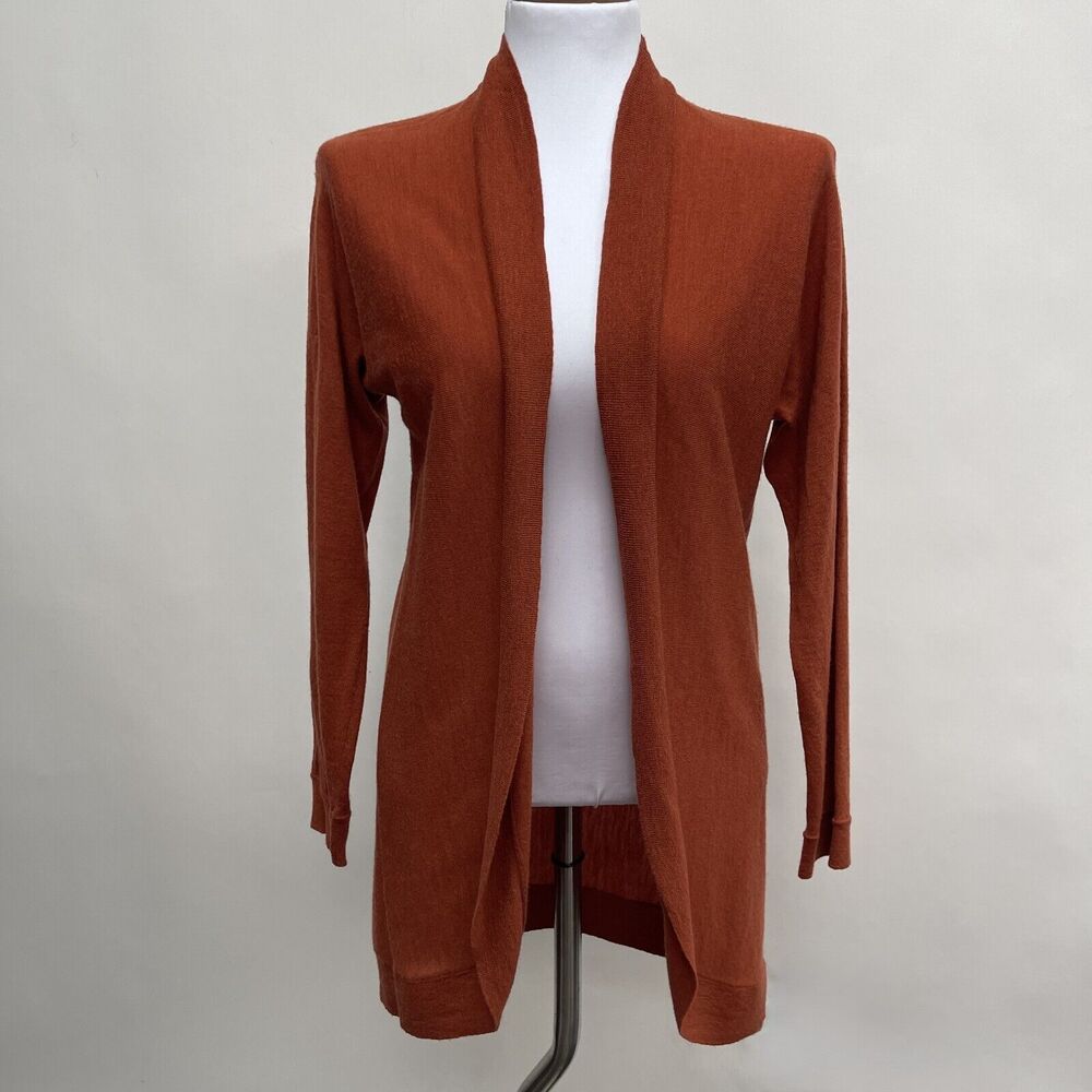 Eileen Fisher Women's Cardigan‎ Sweater XS Burnt Orange 100% Merino Wool